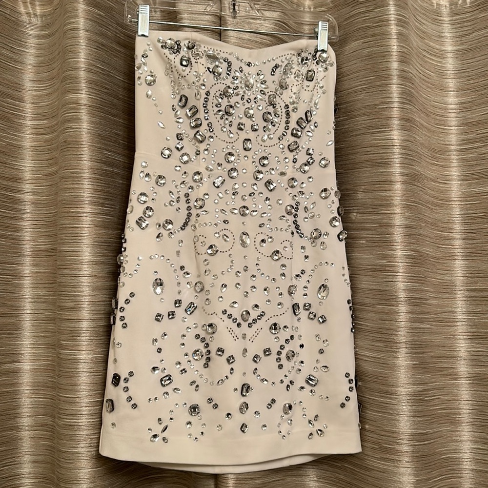 Express white strapless dress sign clear stones.